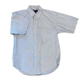 Ralph Lauren Blue Gingham Short Sleeve Button Down Shirt Size‎ M (12/14)